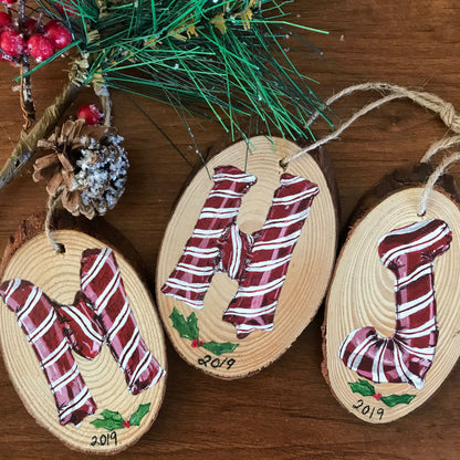 CandyCane Balloon Letter Wood Ornament